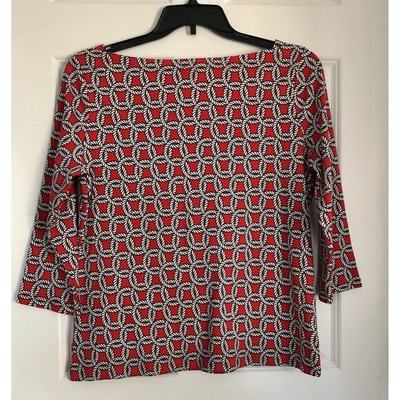 Talbots Women's Top Size Large Boat Neck Red Nautical Rope Circle 3/4 Sleeve - Picture 2 of 8